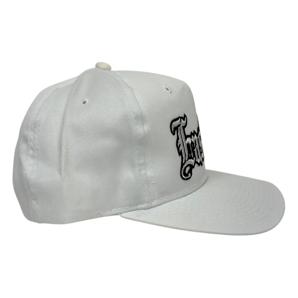 VTG 90s Young An East Side Hat Cap Snap Back White‎ Gothic Script Embroidered